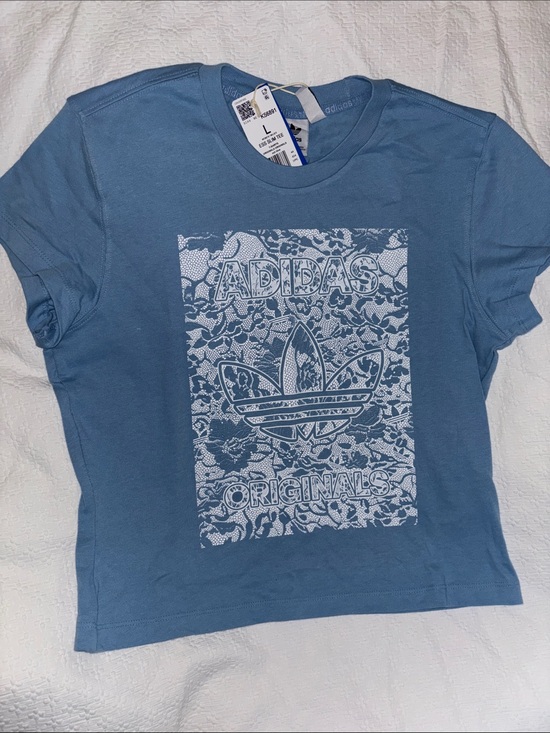 adidas Tops - adidas Blue Short-Sleeve Tee with White Trefoil Graphic